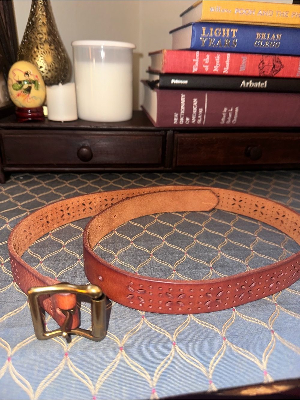 Leather Belt with Brass Buckle - Picture 2 of 6